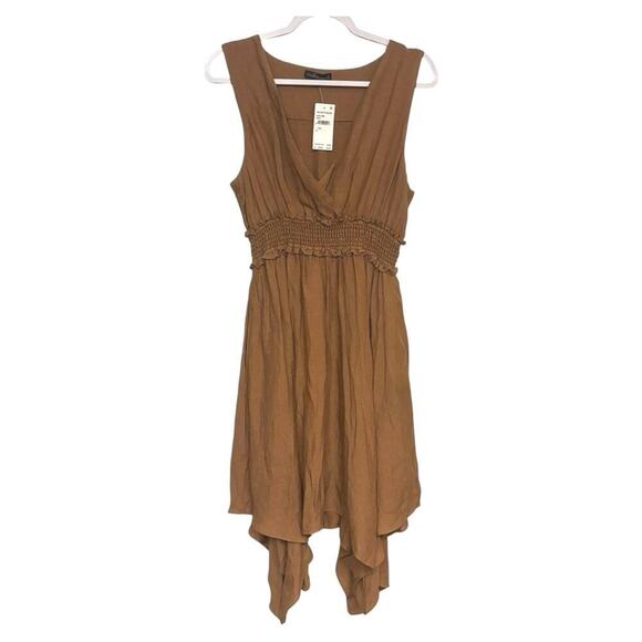 Wishlist Brown Rayon Midi Dress M Sleeveless V-Neck Smocked Waist Boho Hem - Picture 4 of 8